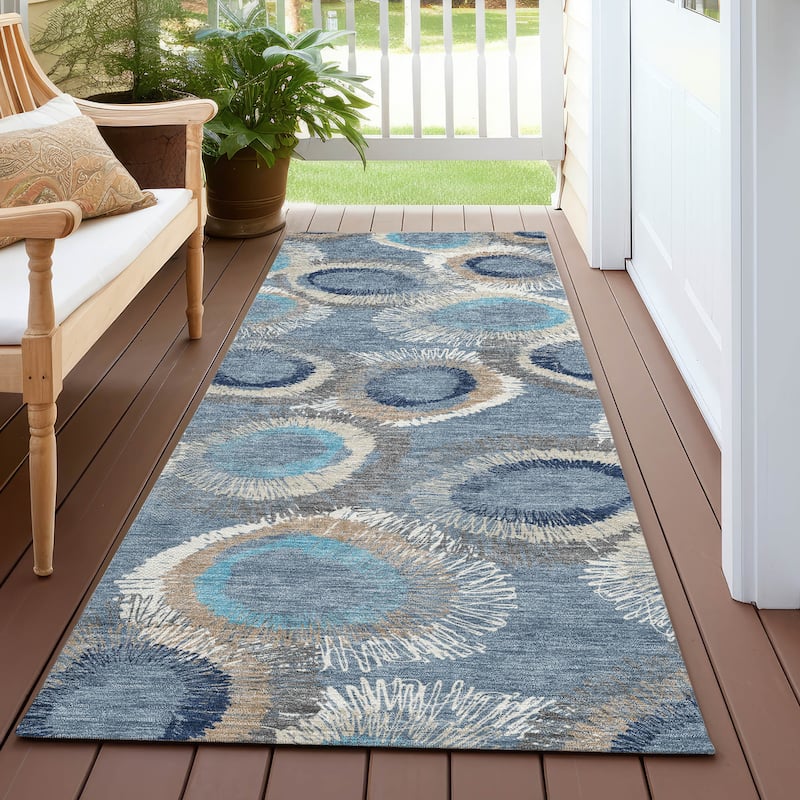 Machine Washable Indoor/ Outdoor Modern Spikey Chantille Rug - Denim - 2'3" x 7'6"