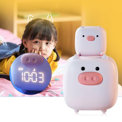 USB Digital Alarm Clock Adjustable Cute Pink Piggy Night Light - 3*4*5 in