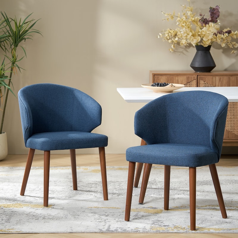 Nina Mid-Century Modern Dining Chair with Wing Back Solid Wood Legs Set of 2 by HULALA HOME - Set of 2 - Navy - Short