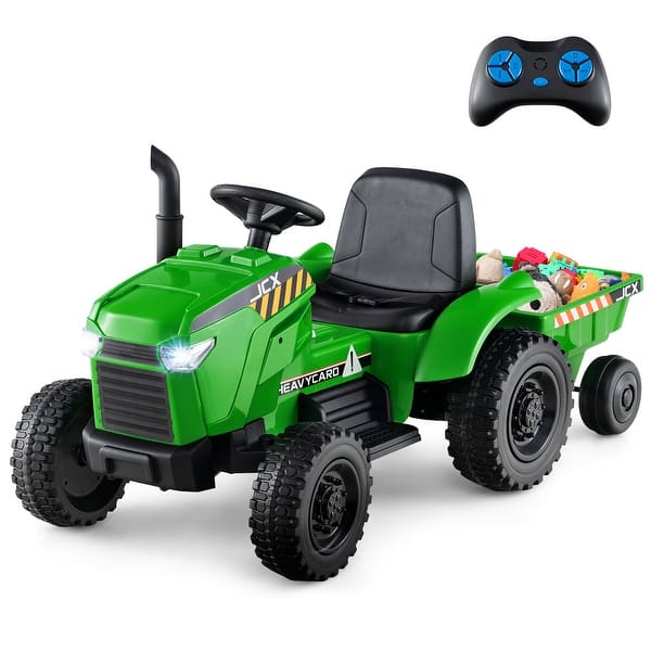 slide 2 of 10, Gymax 2-in-1 Kids Ride On Tractor 12V Battery Powered Toy Car w/ Green - Assembly Required - Kids
