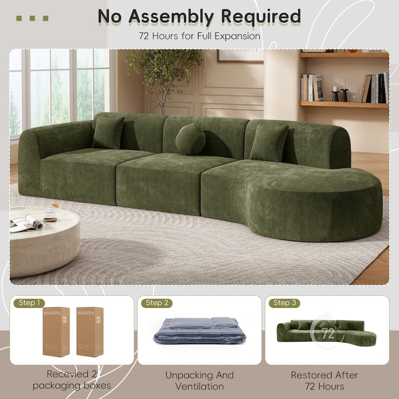 Christopher Knight Home - Curved 140" Upholstered Sectional Sofa with High-Density Fully Compressed Sponge and Chaise Lounge