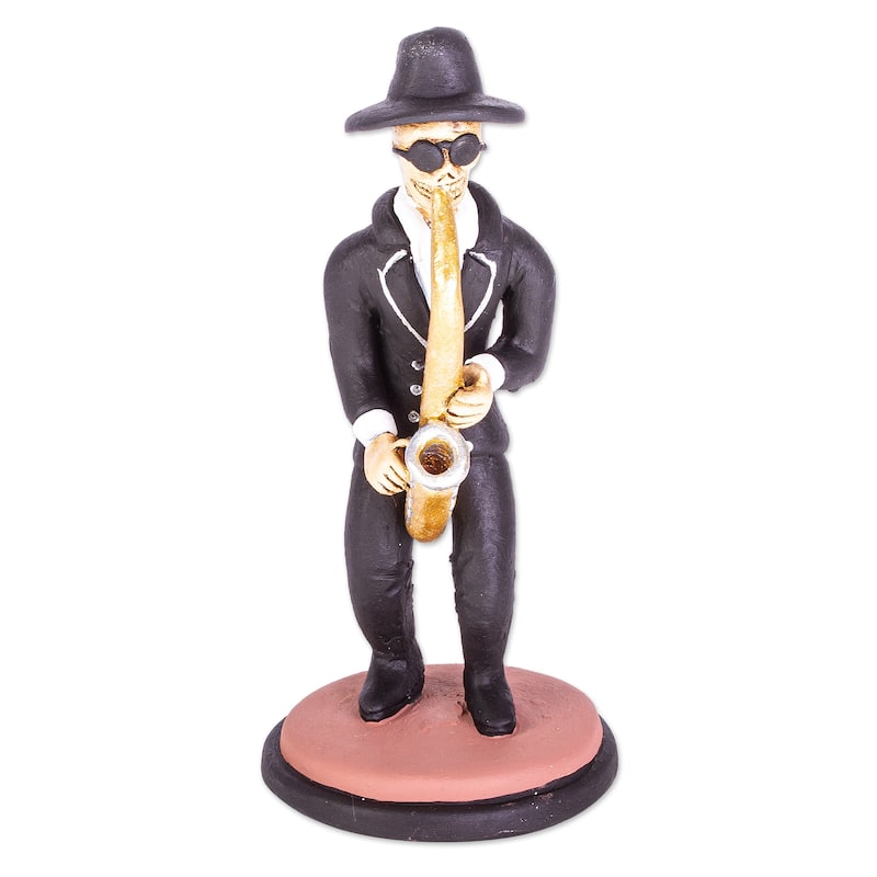 Novica Handmade Jazz De Los Muertos Ceramic Skeleton Sculpture