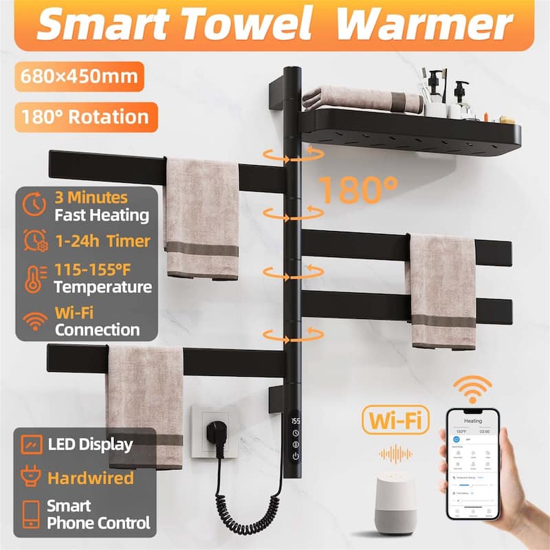 Wall-Mounted Electric Towel Dryer with Swivel Bars