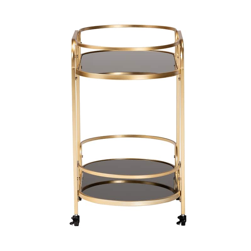 Leighton Contemporary Glam and Luxe Gold Metal and Tempered Glass 2-Tier Wine Cart