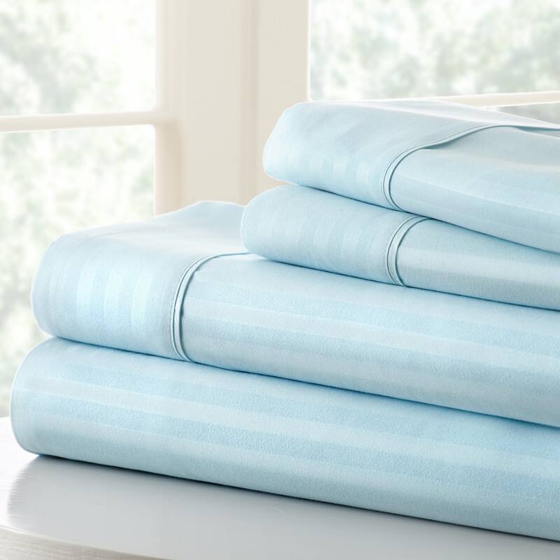 Simply Soft 4-piece Deep Pocket Striped Embossed Bed Sheet Set - Full - Aqua