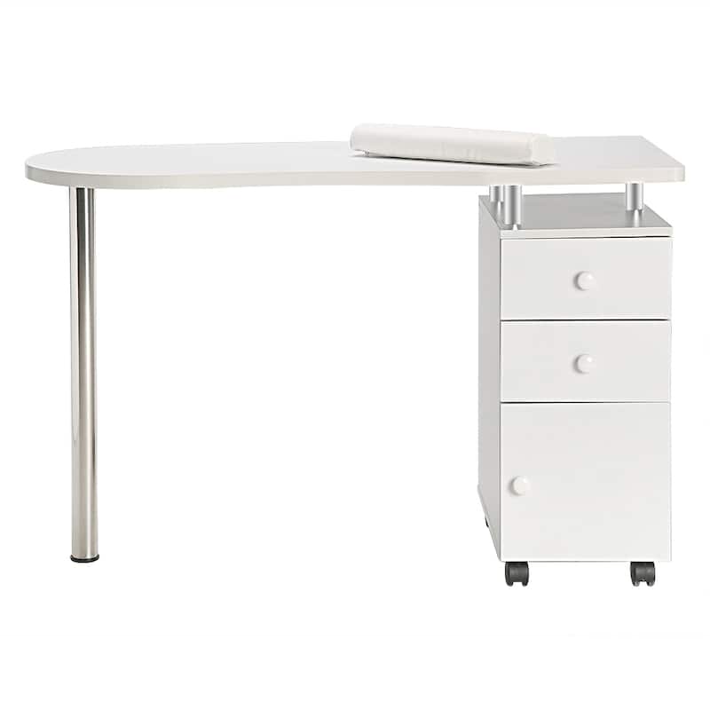Manicure Nail Table Computer Desk with 2 Drawer White - White