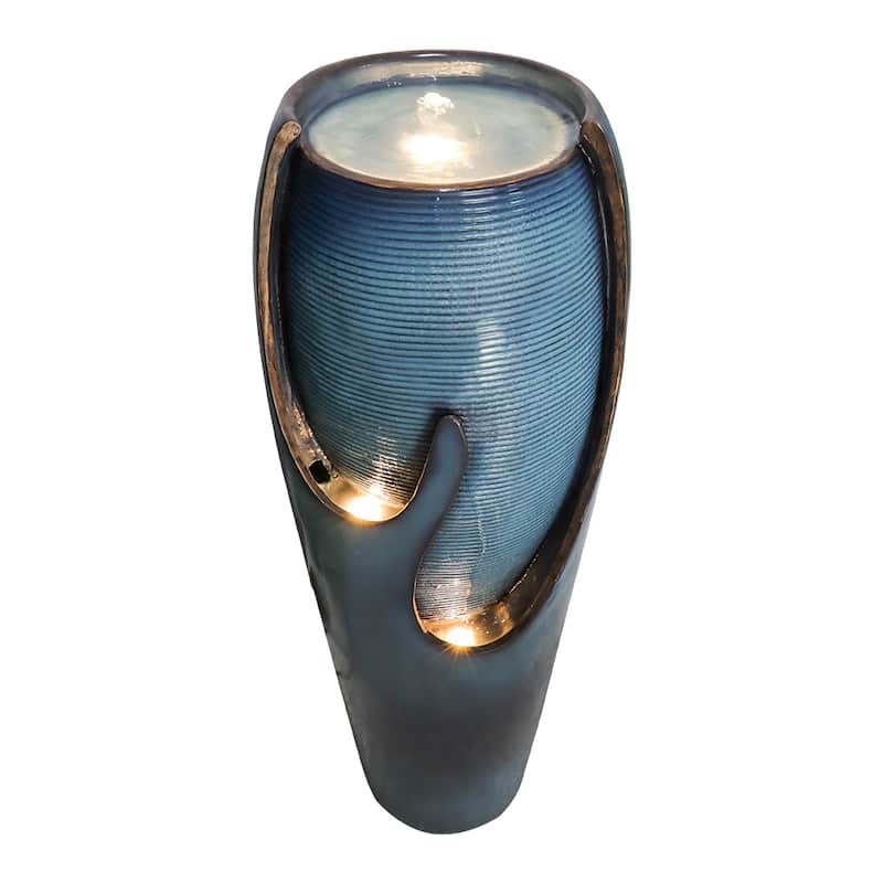 38.7-Inch H Outdoor Vase Water Fountain w/LED Light for Yard Art Decor