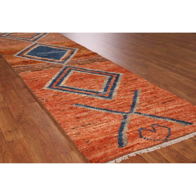 Orange Moroccan Runner Rug Handmade Tribal Oriental Wool Carpet - 2'9" x 9'10" - 2'9" x 9'10" - Orange
