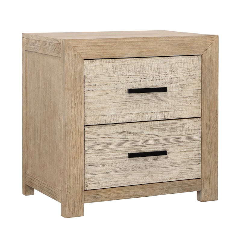 Rowena 2-Drawer Pine Wood Nightstand, Light Warm Wash