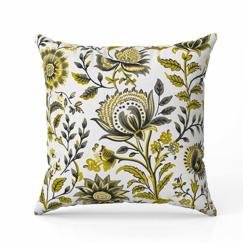 Sanganeri Block Print Faux Suede Reversible Throw Pillow Olive and Green