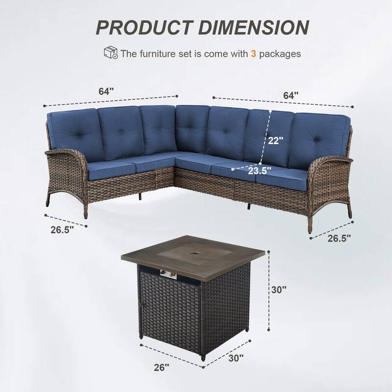 Gymojoy L-Shaped Outdoor Sectional Sofa Set with Propane Fire Pit Table