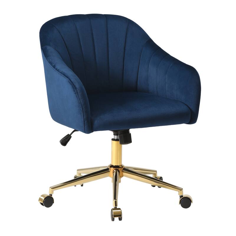Farrah Velvet Tufted Adjustable Height Swivel Office Vanity Chair with Gold Base - Navy Blue
