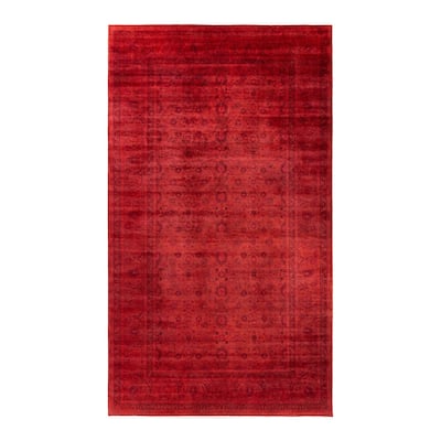 Overton Hand Knotted Wool Vintage Inspired Modern Contemporary Overdyed Red Area Rug - 8' 3" x 14' 10"