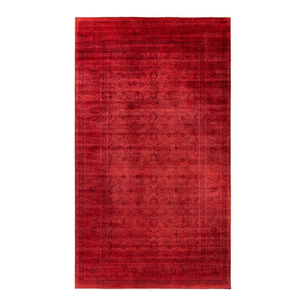 Overton Hand Knotted Wool Vintage Inspired Modern Contemporary Overdyed Red Area Rug - 8' 3" x 14' 10"