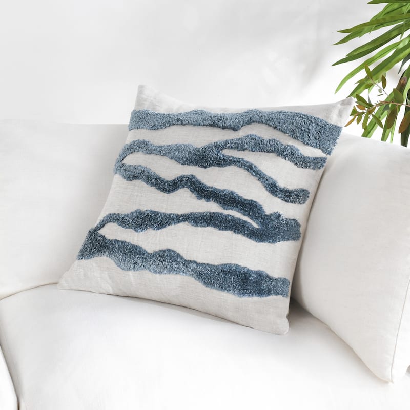 Villa by Classic Home Passage 22" Belgian Linen Blend Throw Pillow - Capri Blue