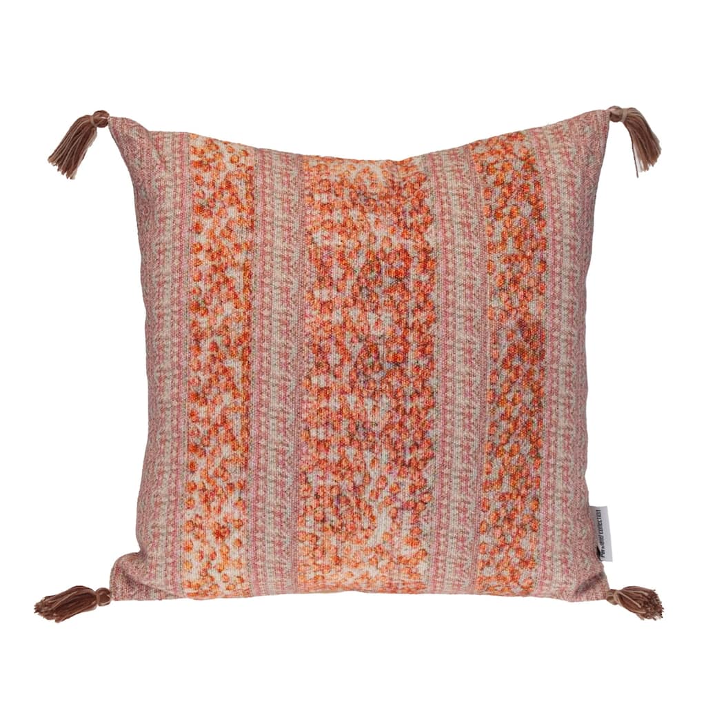 Striped Square Pillow with Tassels - 18" - Pink and Orange
