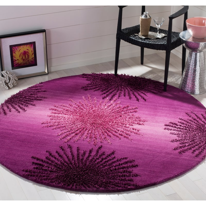 SAFAVIEH Handmade Soho Miyase Burst New Zealand Wool Rug - 6' x 6' Round - Purple