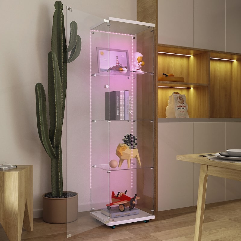 Versatile Tempered Glass Cabinet with Lock and Mobility for Various Spaces