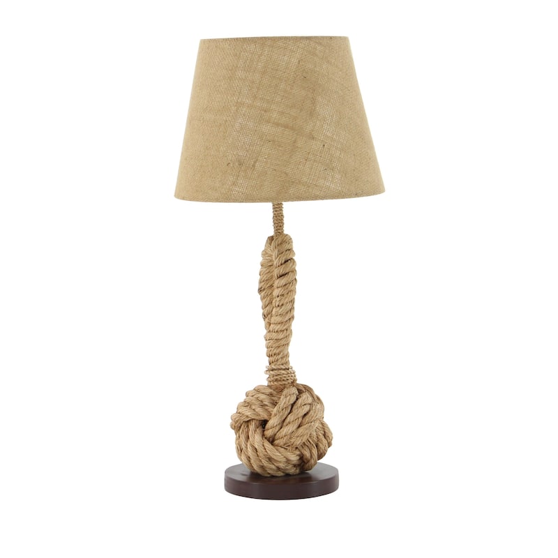 Brown Jute Rope Twisted Rope Room Floor or Table Lamp with Cream Linen Shade