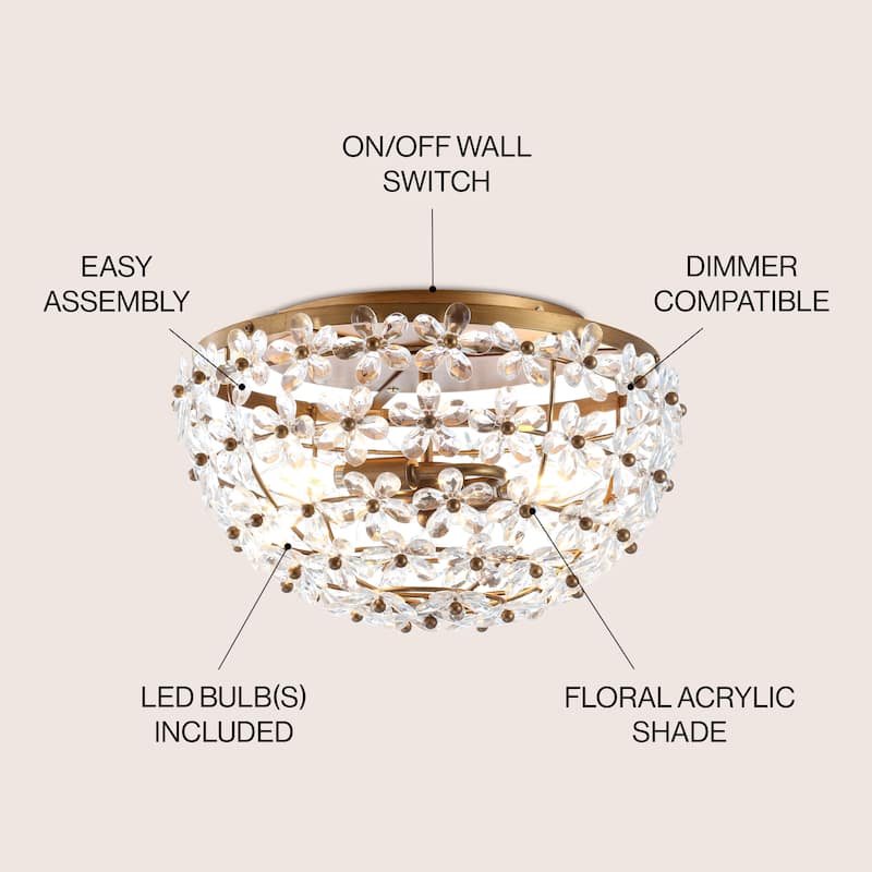Coco 15.5" Metal/Acrylic LED Flush Mount, Antique Gold by JONATHAN Y