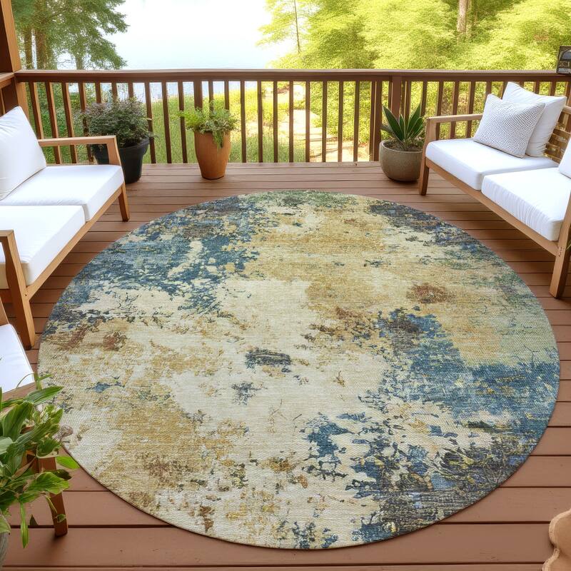 Machine Washable Indoor/ Outdoor Casual Contemporary Chantille Rug - Beige - 8' x 8'