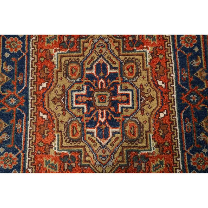 Hand Knotted Oriental 100% Wool Carpet Traditional Medallion Oranges & Rust Heriz (serapi) Area Rug - 5' 0'' X 2' 10''