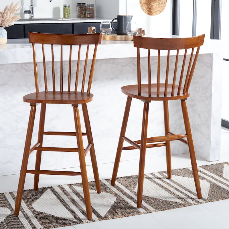 SAFAVIEH Belva 30-inch Spindle Farmhouse Bar Stool (Set of 2) - 20" W x 21" D x 44" H - 20"W x 21"D x 44"H - Walnut