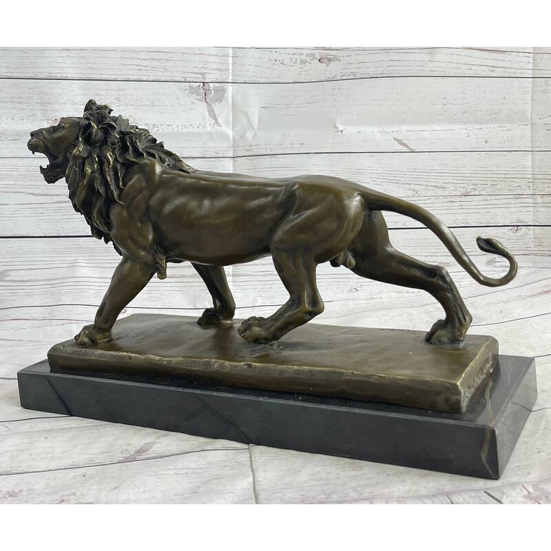 African Imitative Lion Bronze Sculpture Statue By Milo Figurine Marble Base Figure Decor