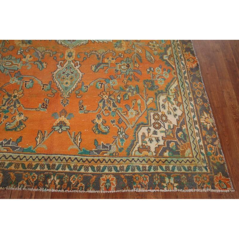 Hand Knotted Oriental 100% Wool Carpet Traditional Floral Oranges & Rust Hamedan Area Rug - 9' 6'' X 6' 6''