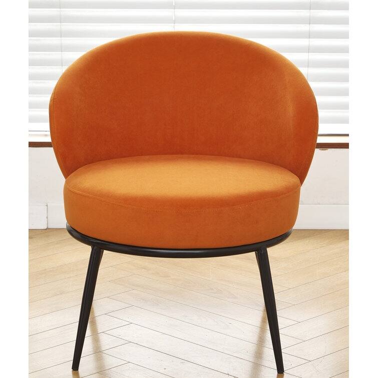Velvet Accent Chair Solid and Engineered Wood Built on Slender with Black Metal Legs - Red Orange