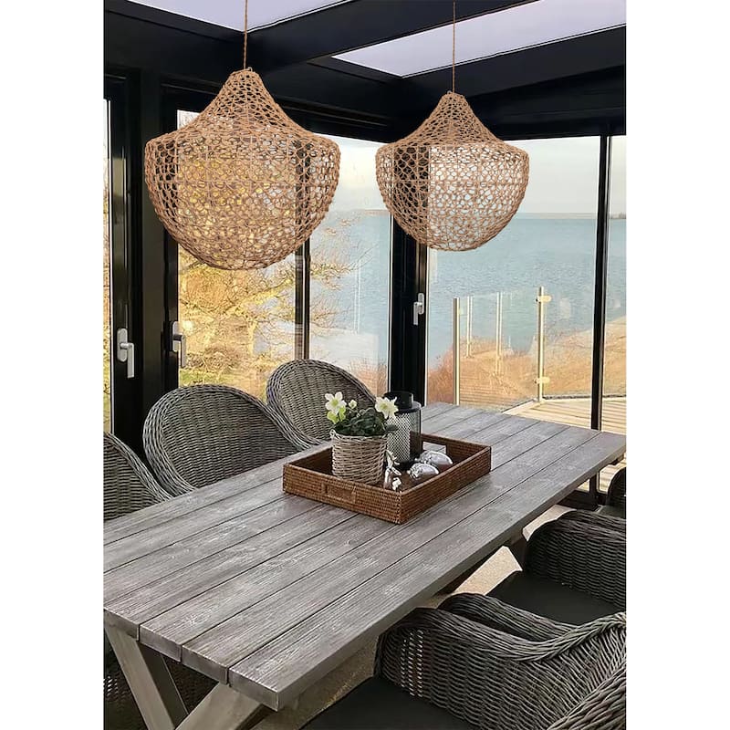 Woven Basket Pendant Light Natural Rattan Hanging Bamboo Light - 16" Wide