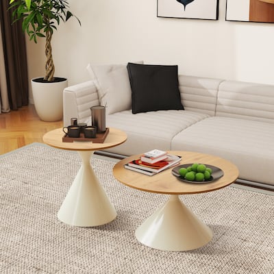 2 Piece Round Coffee Table Set End Tables