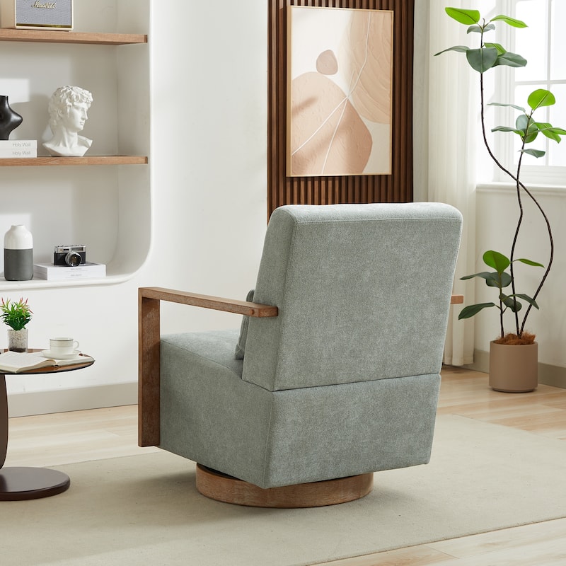 30.3"W Swivel Modern Upholstered Accent Chair with Solid Wood Armrests