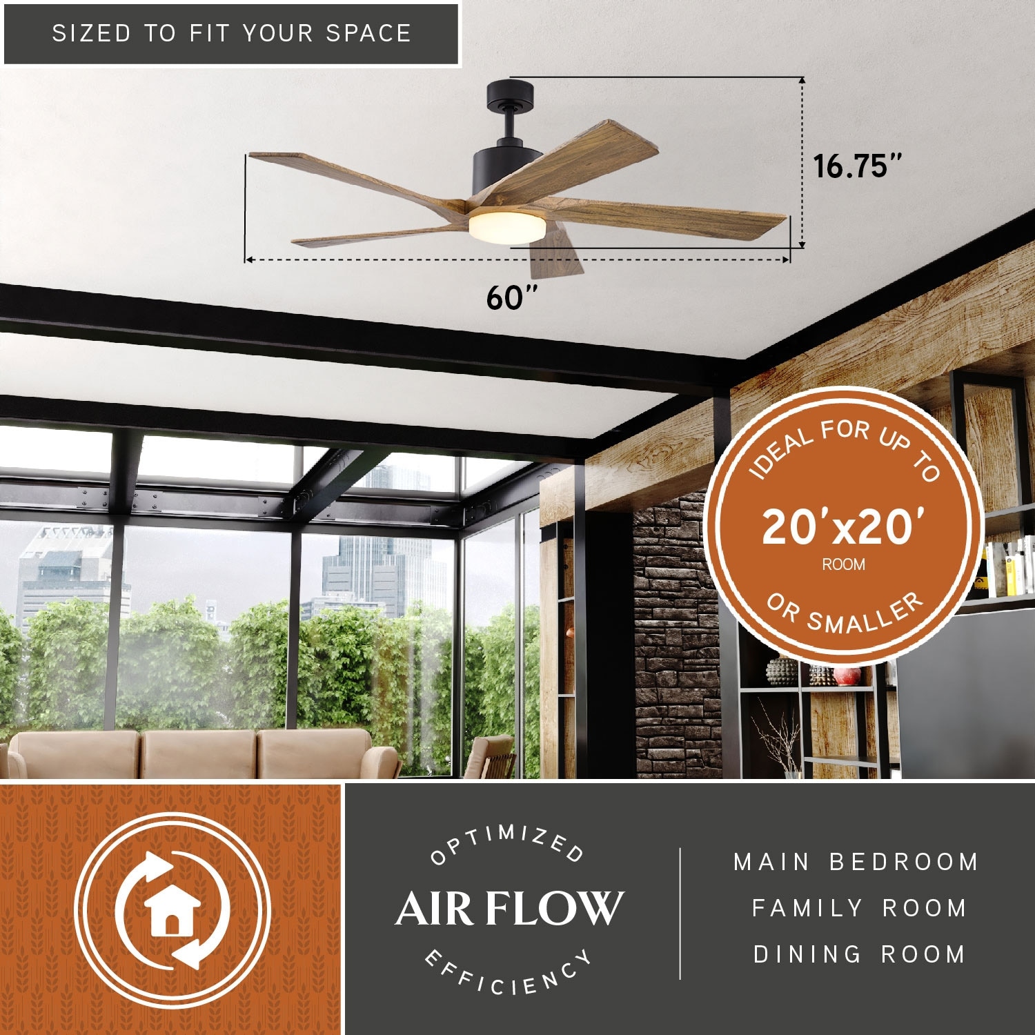 Wedgewood 60 in. Black Indoor Outdoor Ceiling Fan with Dark Elm Blades, Dimmable LED Light Kit and Remote, 6 Speed, DC Motor