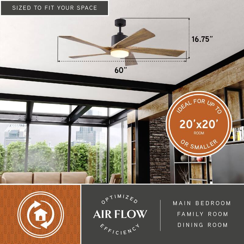 Wedgewood Black Indoor-Outdoor 60-in. DC Ceiling Fan LED Included Light Kit and Remote - 60-in W x 16.75-in H x 60-in D