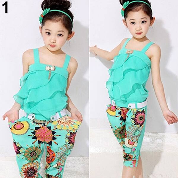 Shop Girls Kids Summer Outfits Ethnic Floral Print Chiffon T Shirt