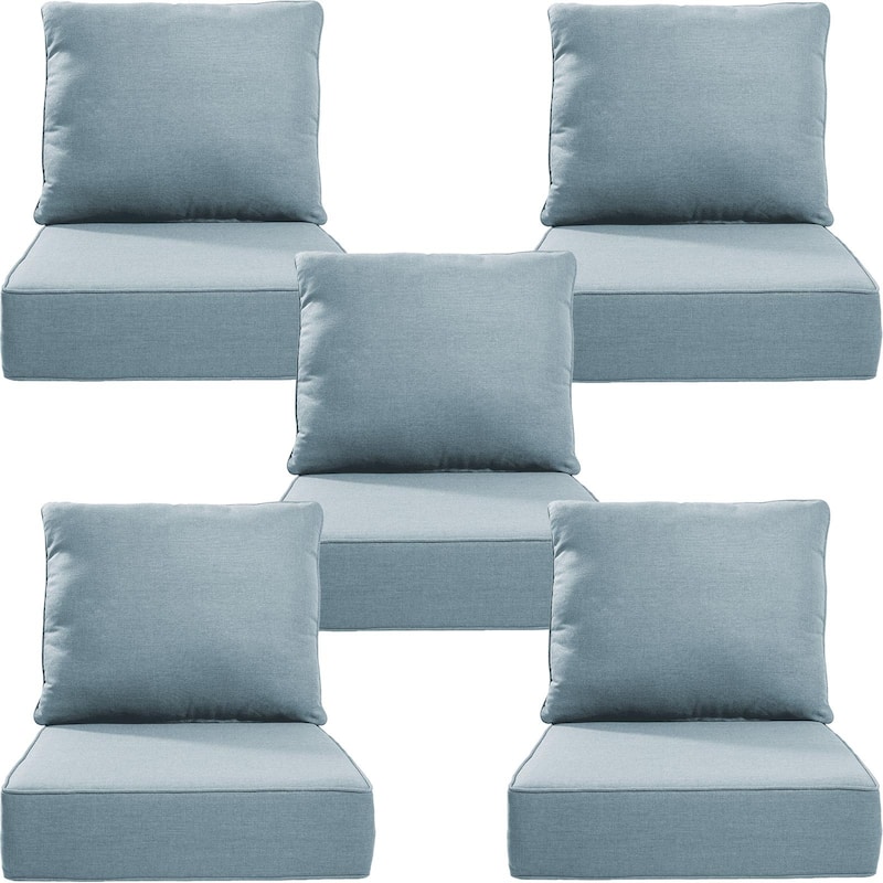 Gymojoy 24"x24"x6" Thick Cushions & Pillows Set - Deep Seat Indoor/Outdoor Water & Fade Resistant - Baby Blue - Five Sets