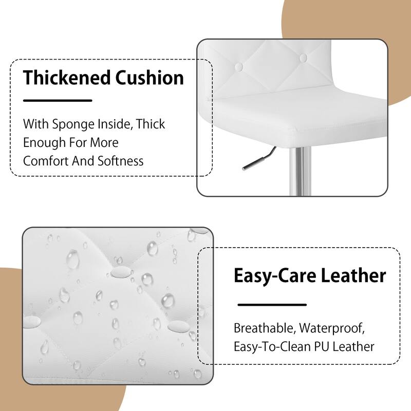 VECELO Bar Stools Set of 2 Armless Adjustable Swivel Modern PU Leather Button Barstools Four Colors are Available