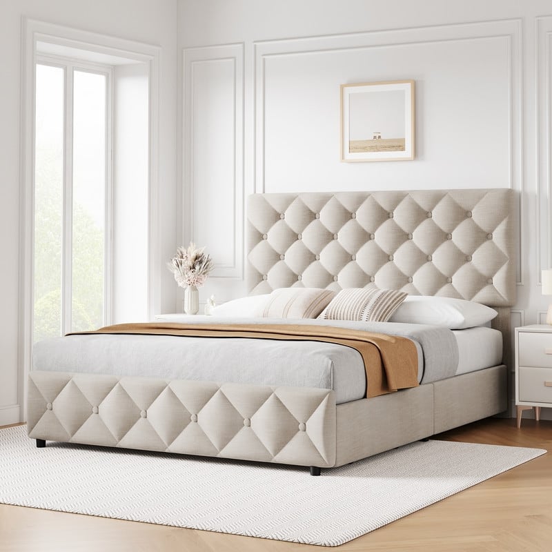 Bed Frame with Sturdy Metal Slats Support - Black03 - Queen