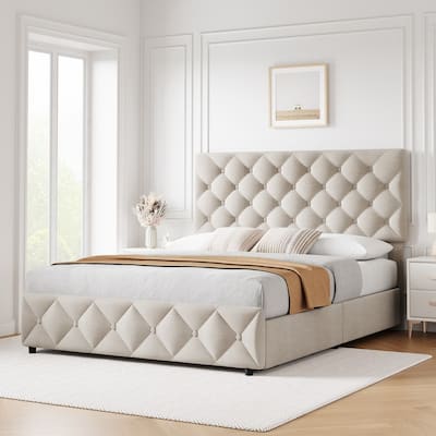 Bed Frame with Sturdy Metal Slats Support