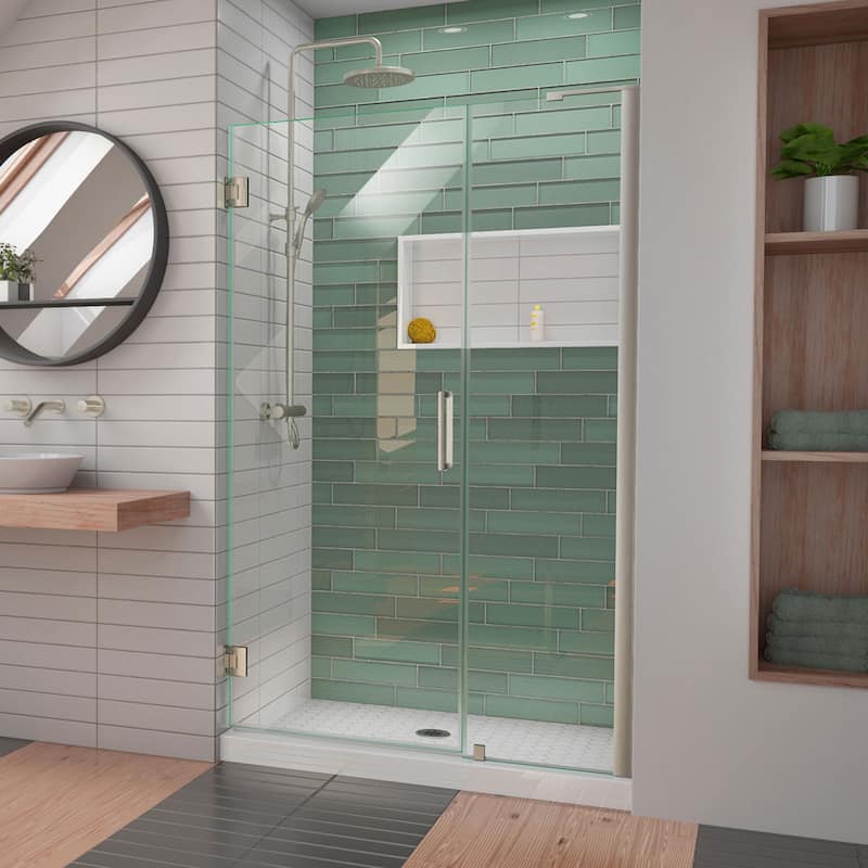 DreamLine Unidoor-LS 47-48 in. W x 72 in. H Frameless Hinged Shower Door with L-Bar - 47" - 48" W - 47" - 48" W - Brushed Nickel Finish