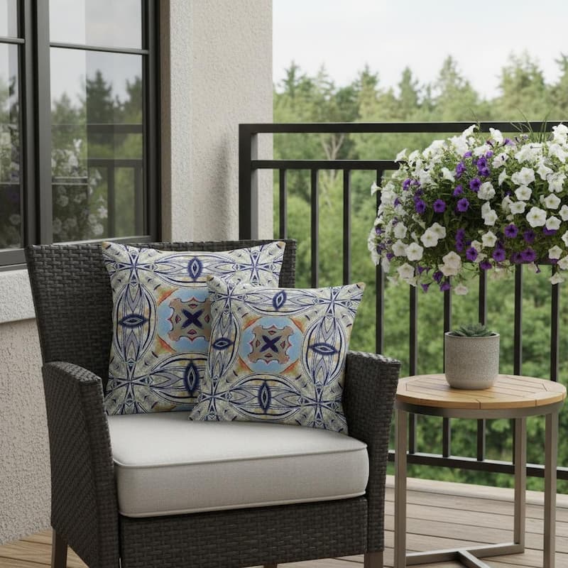 HomeRoots Set of Two 16" X 16" Blue and Green Blown Seam Floral Indoor Outdoor Throw Pillow - 16.00' X '16.00' X '5.00 - Blue/Green - 16.00' X '16.00' X '5.00