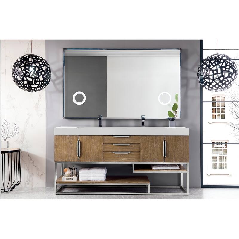 James Martin Vanities Columbia 72" Double Vanity, Latte Oak with Brushed Nickel Hardware