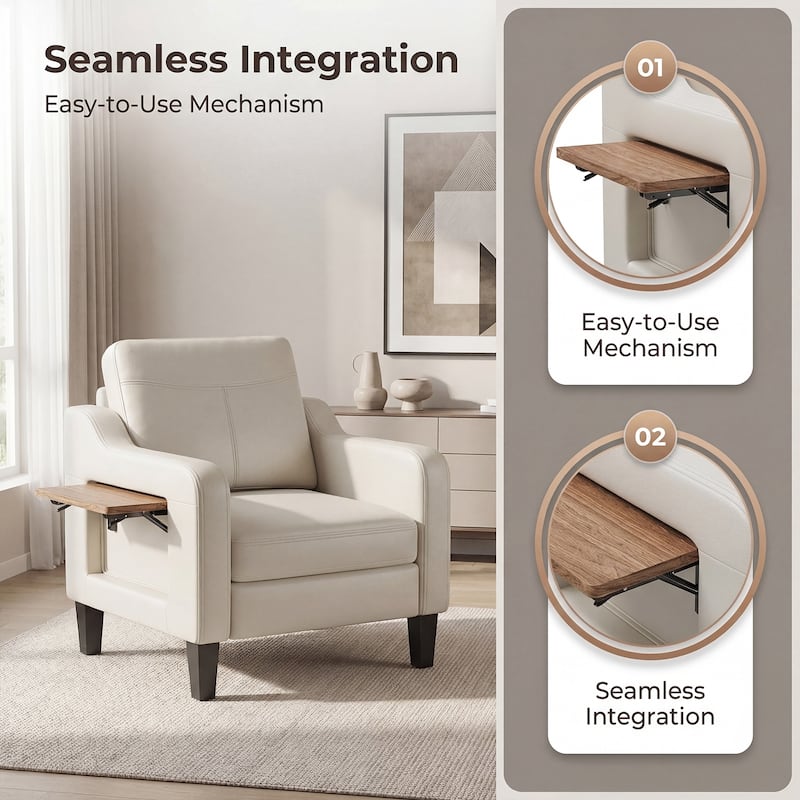 Modern Accent Chair with Wooden Armrest Comfortable Single Sofa Armchair for Living Room Bedroom Reading