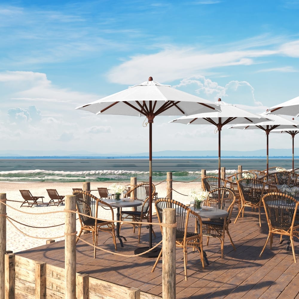 California Umbrella 7.5' Round Marenti Wood Frame Patio Umbrella with Pacifica Fabric, Base Not Included