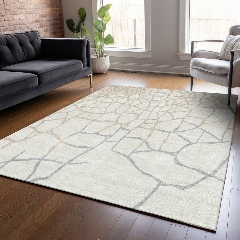 Machine Washable Indoor/ Outdoor Abstract Webby Chantille Rug - Ivory - 8' x 10'