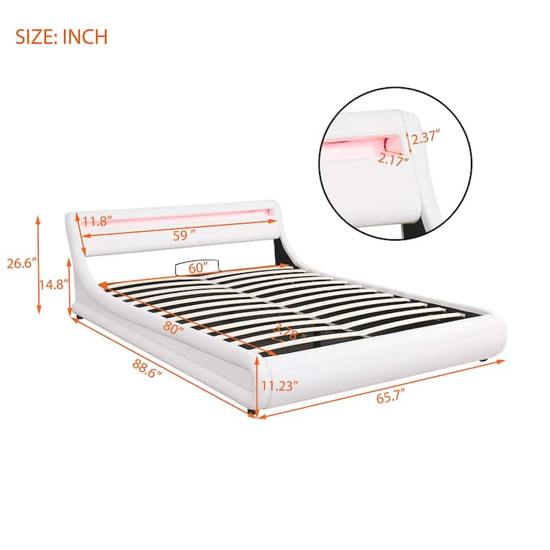 Queen Size Storage Bed Sleigh Bed Platform Bed with Hydraulic Storage System and LED Headboard Sleigh Design Low Profile Bed