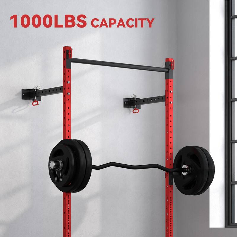 Heavy-Duty Wall-Mounted Squat Rack, 17 Height Levels & Pull-Up Bar - 48" L x 23.6" W x 89.8" H