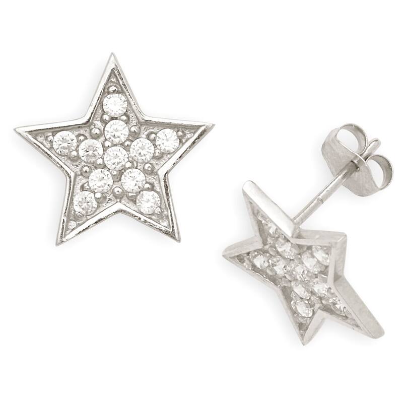 Curata 14k Gold Cubic Zirconia Big Star Earrings