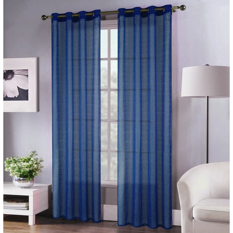 Erica Striped Doily Single Grommet Curtain Panel - (1x) 54 x 90 in. - (1x) 54 x 90 in. - Navy